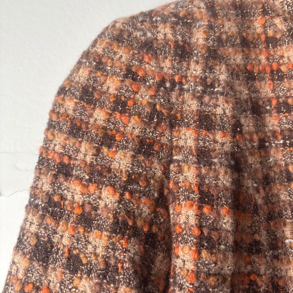 Ann Taylor LOFT Brown Orange Plaid Boucle Tweed Cropped Jacket Blazer Size 10 - Picture 3 of 9